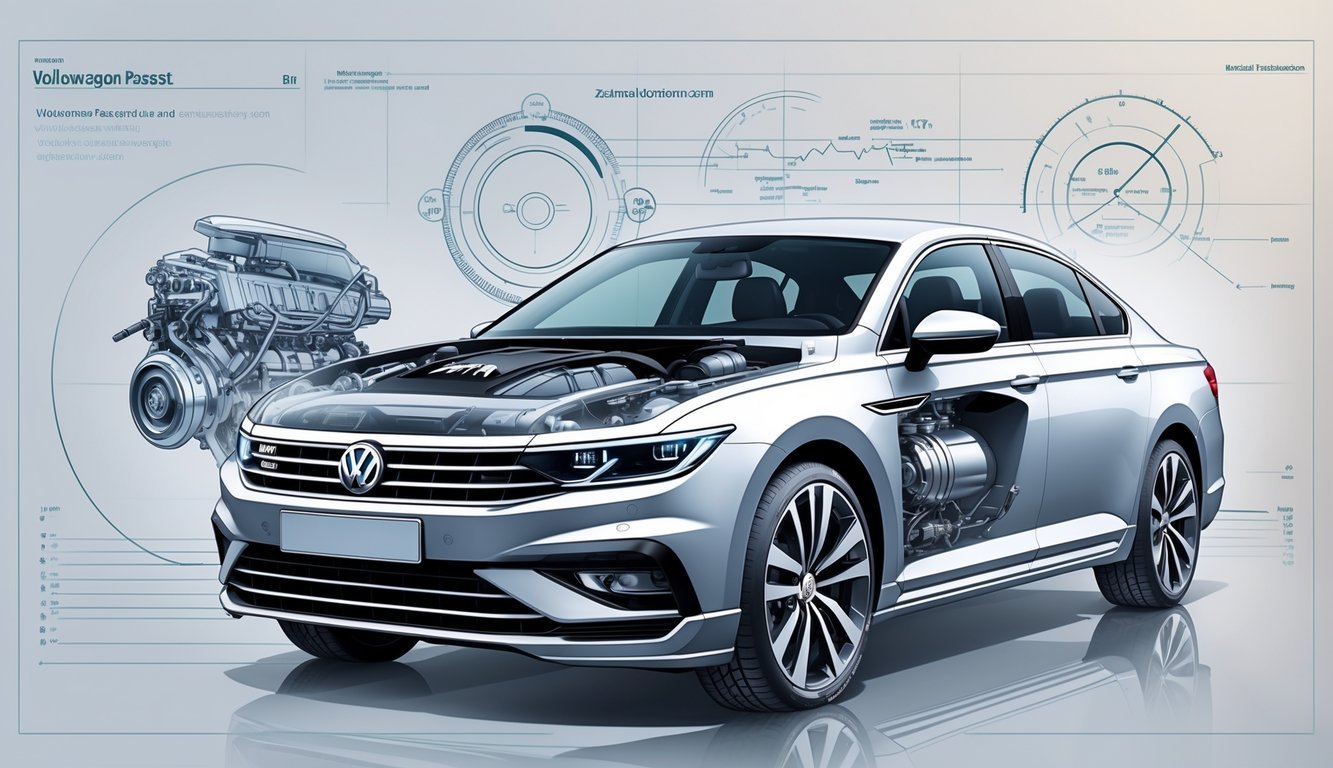 Ilustracija Volkswagen Passata s prikazom motora, performansi i mjenjača.