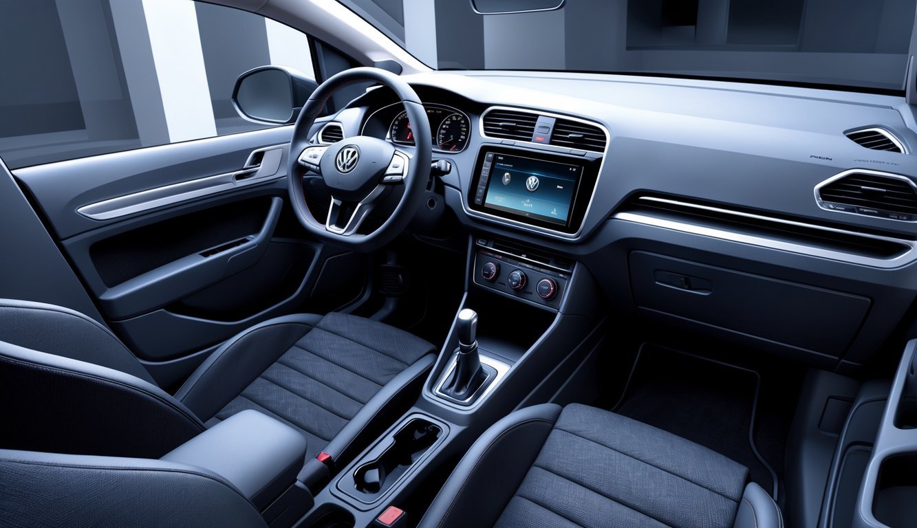 Unutrašnjost Volkswagen Up automobila s naglaskom na kvalitetu izrade i infotainment sustav.