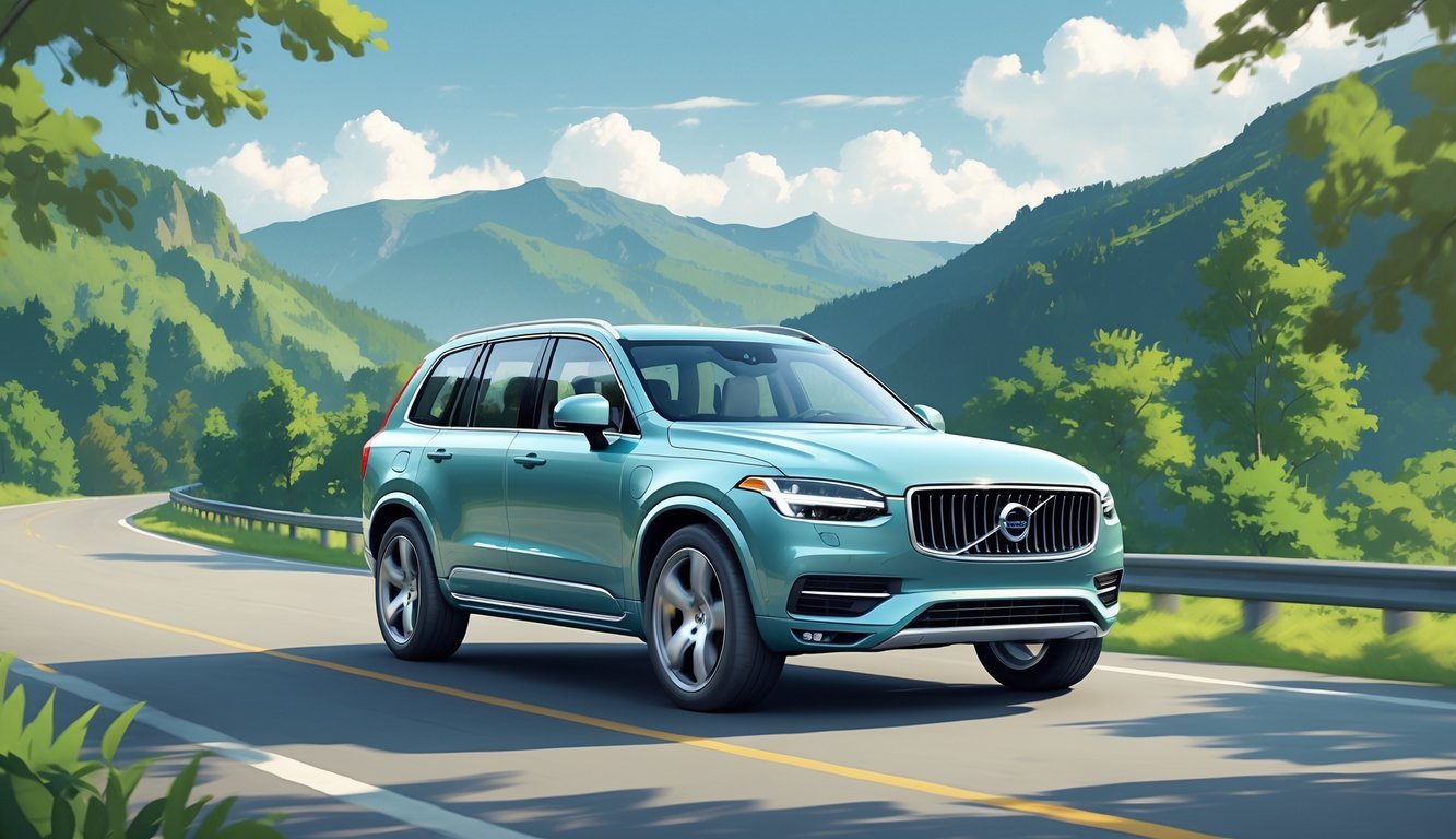 Volvo XC90 na cesti okruženoj zelenilom i planinama u pozadini.