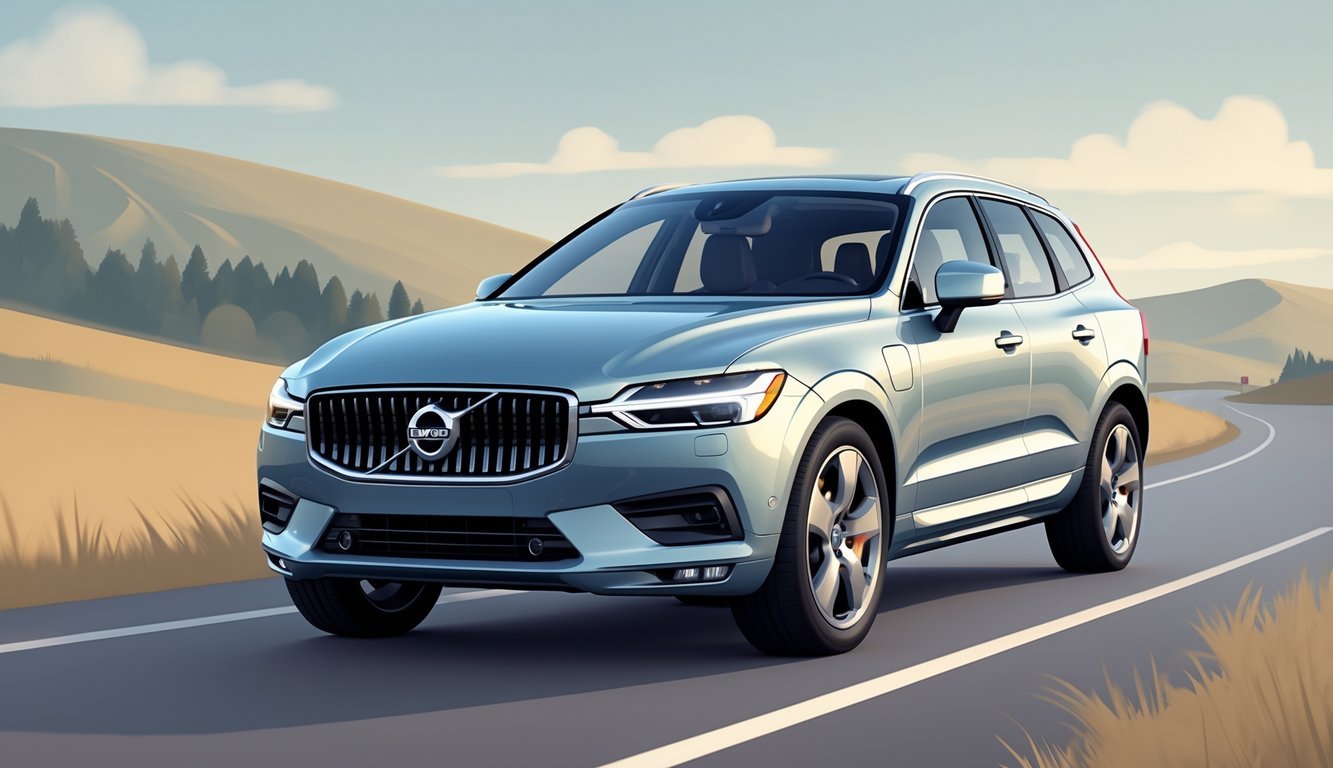 Prikaz Volvo XC60 automobila na cesti s prirodnim krajolikom u pozadini.