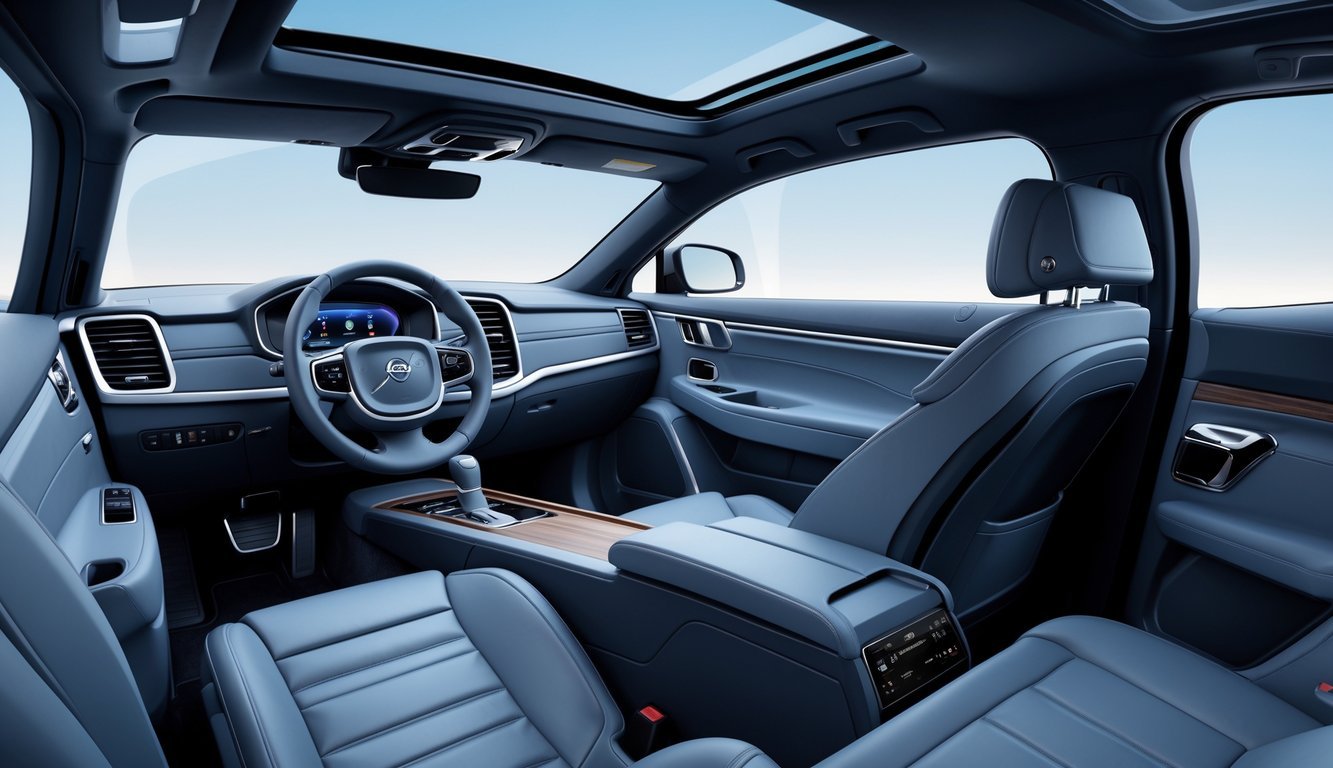 Unutrašnjost Volvo XC90 s udobnim sjedalima, prostranim prostorom i praktičnim rasporedom sjedišta i prtljažnika.