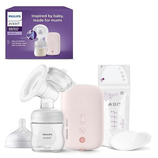 Philips Avent set električne pumpice za izdajanje s pumpicom, bočicom, torbom za pohranu, jastučićem za grudi i pakiranjem prikazanim u pozadini - idealno za vrhunske izdavačice i izdavačice preporuka za moderne mame.